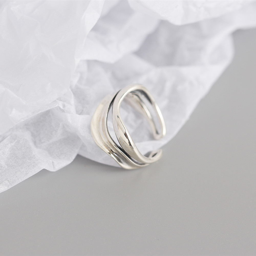 Japanese and Korean version of S925 sterling silver personality minimalist concave-convex double-lay