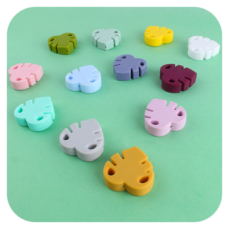 Creativo DIY bebé suministros hojas cuentas de silicona molar juguetes teether pulsera chupete cadena collar Accesorios