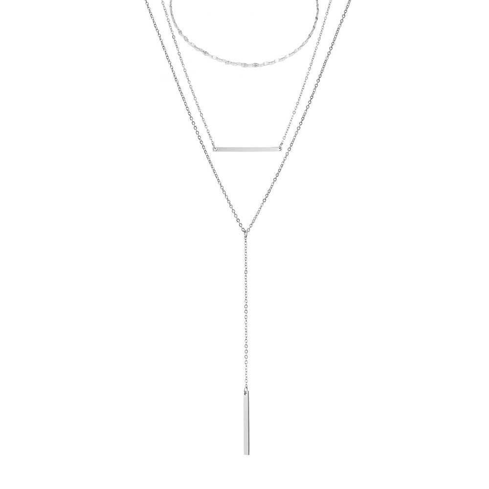 10273 Europäische Und Amerikanische Halskette Geometrische Runde Halskette L316 Edelstahl Dreiteilige Halskette Schlüsselbein Kette Im Stil display picture 16
