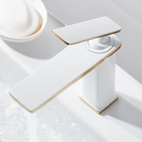 All-copper white and black basin faucet hot and cold toilet bathroom household wash basin wash basin faucet Nordic