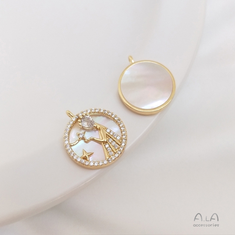 1 Piece Diameter 15.5-15.8 Copper Shell Zircon 14K Gold Plated Round Constellation Polished Pendant display picture 5