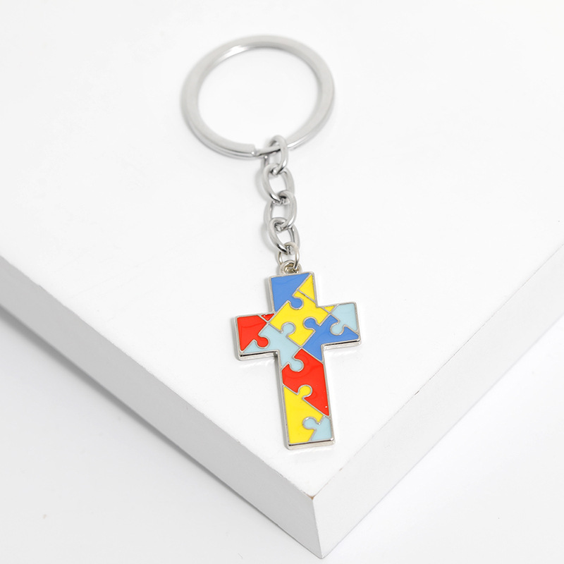 Creative Children's Puzzle Wild Four-color Puzzle Drop Oil Splicing Color Heart-shaped Cross Key Ring Pendant Wholesale Nihaojewelry display picture 16