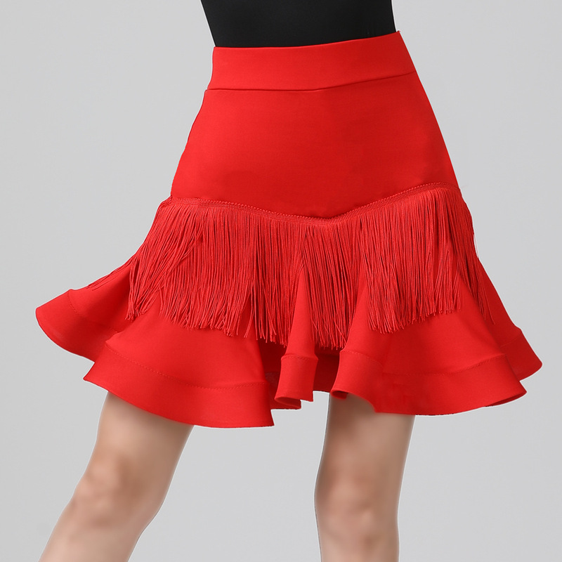 Women girls red black fringed latin chacha skirts Latin dance practice dress female adult tassel skirt art examination fishbone skirt