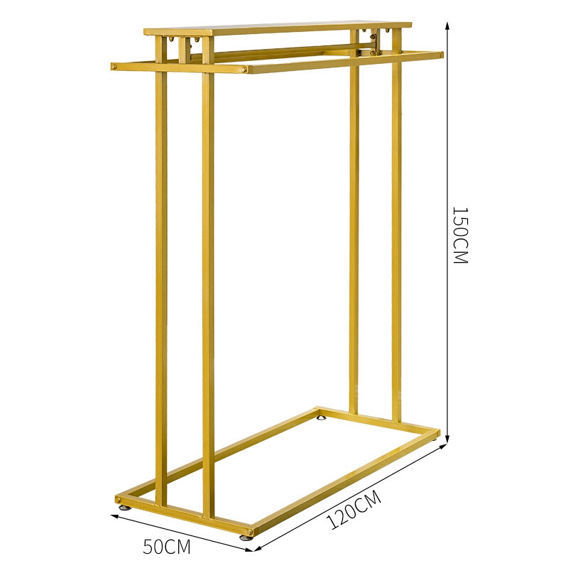金色服装店展示架落地式 双排衣架男女童装店铁艺包包陈列架