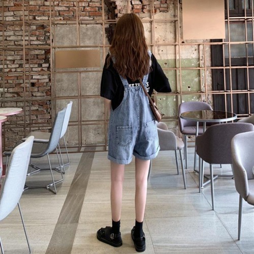 Spring Korean style pants, age-reducing Internet celebrity jeans, women's overalls, shorts, high-waist slimming straight pants, wide-leg pants