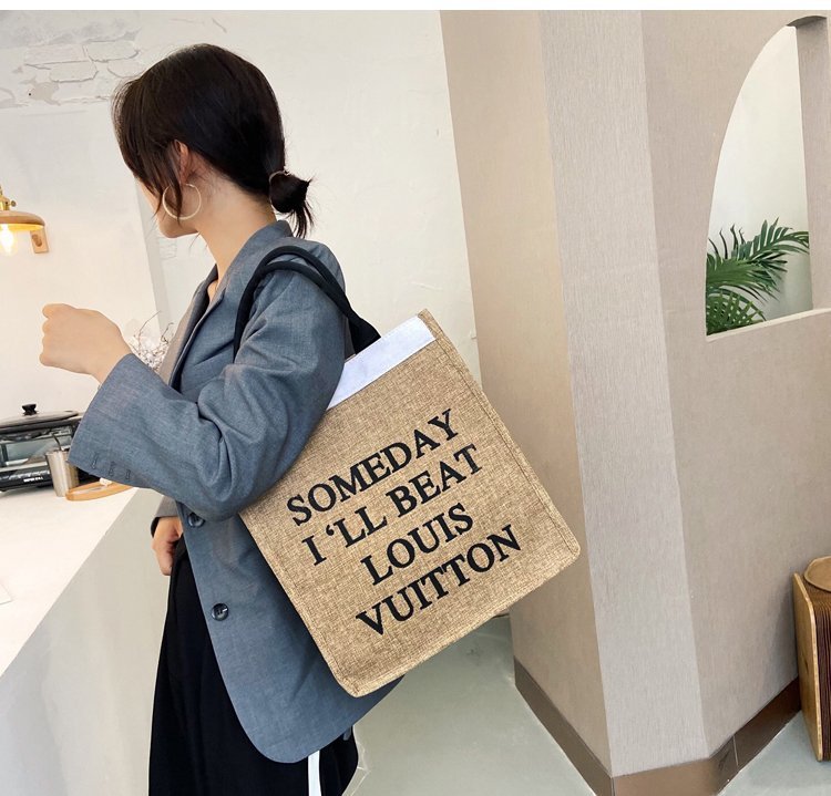 The 2020 autumn new handbag women's large-capacity Korean style lettered linen bag is a trend of large shopping bags for autumn and winter undefined