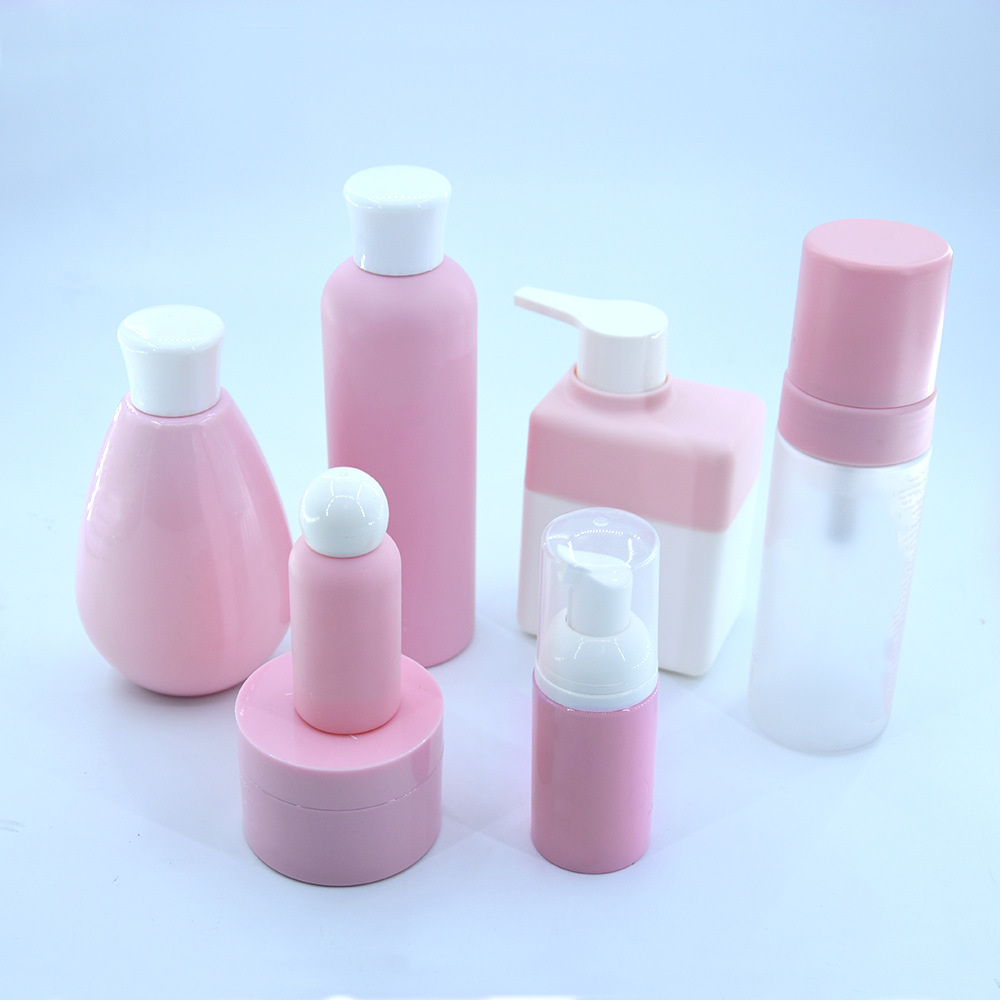 Pink skin care set bottle pet plastic lotion bottle cream jar foam bottle cleansing packaging empty bottle