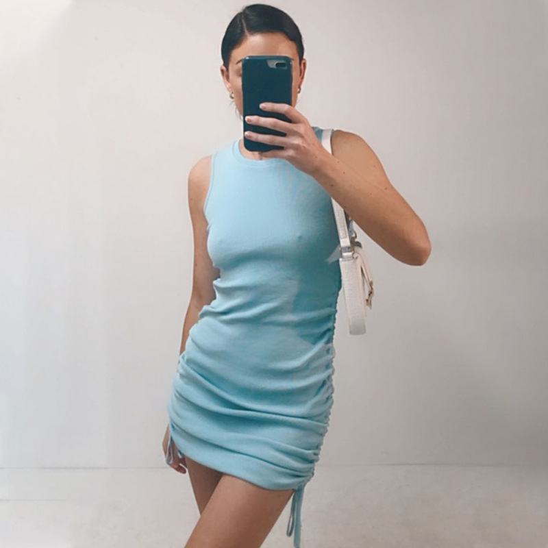 Pleated Skirt Sexy Commute Round Neck Straps Sleeveless Solid Color Above Knee display picture 18