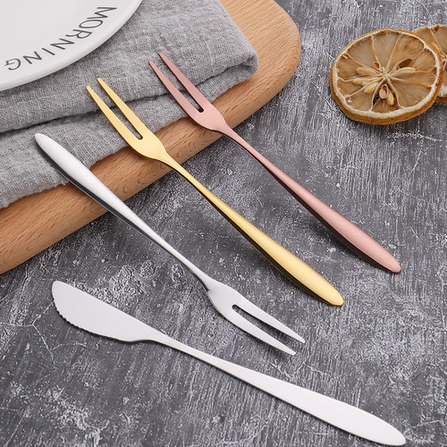 Wholesale pointed tail fruit fork, mooncake knife and fork, creative fruit pick dessert cake fork, household stainless steel fruit fork
