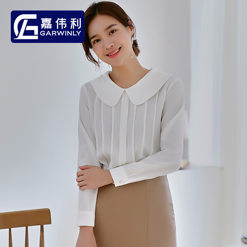 Age-reducing Shirt Women's Loose Autumn Stylish Loose Doll Collar Long-sleeved Fashionable Chiffon Top Age-reducing All-match Shirt