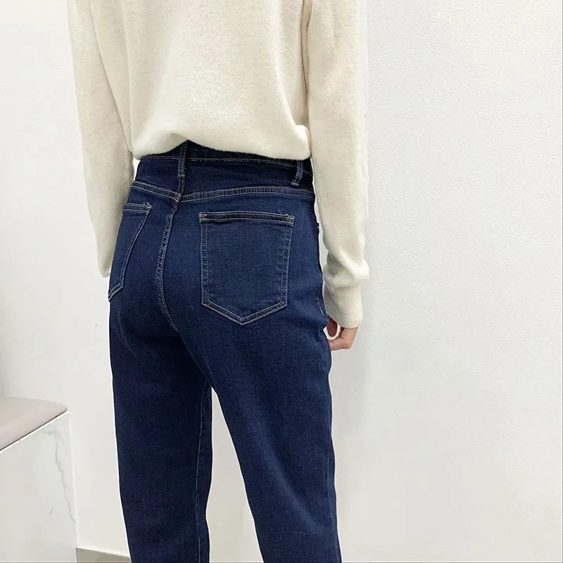 autumn and winter high waist plus fleece denim trousers NSAC14003