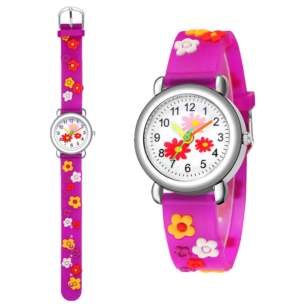 3D embossed concave plastic band student watch cute flower pattern gift watchpicture1
