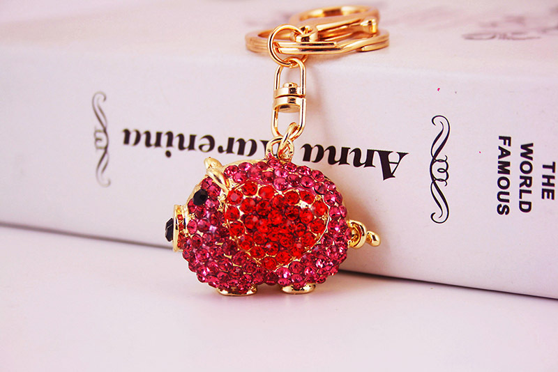 38g Weight Alloy, Metal Material Doll Pattern Unisex Gender Pink, Red, Blue Color Alloy Rhinestone Piggy Keychain 4