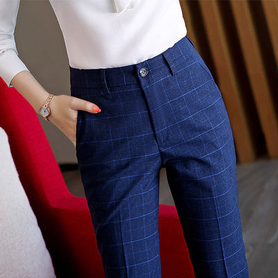 Overalls Business Suits Straight trousers Autumn new pattern temperament Korean Edition Self cultivation Zanglan lattice Suit pants