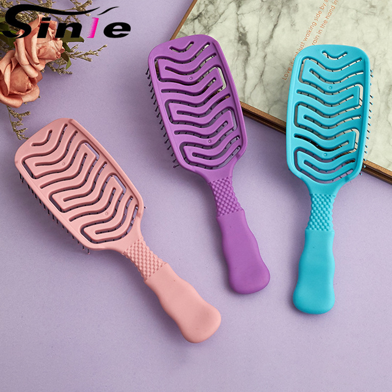 Cabeza cuadrada hueco-hacia fuera el peine de dientes anchos hembra plástico elástico forma costilla peine pelo liso peluquería peine cabeza cuero cabelludo masaje peine