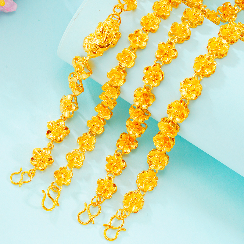 Lujo imitación 24K oro pulsera flor estilo étnico joyería de las mujeres exposición puesto suministro arena oro joyería
