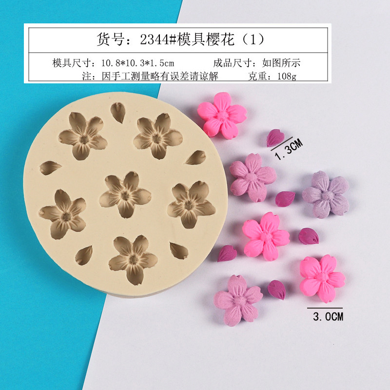 Molde de silicona flor de cerezo DIY aromaterapia molde de yeso decoración de la torta pequeña Zou Ju molde de chocolate epoxi