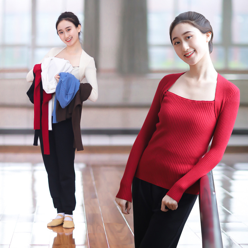 Ropa de práctica de baile suéter de mujer adulto adelgazamiento ropa de entrenamiento de Ballet de manga larga abrigo de punto cálido superior Otoño e Invierno