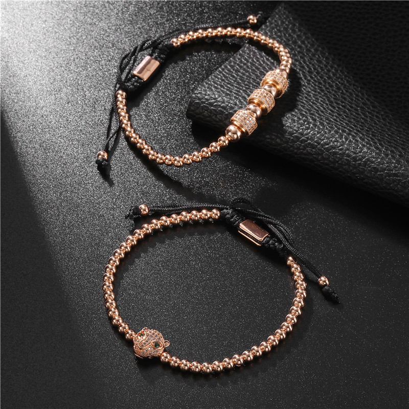 Fashion Vintage Copper Bead Woven Micro Inlaid Zircon Leopard Head Wheel Chain display picture 4