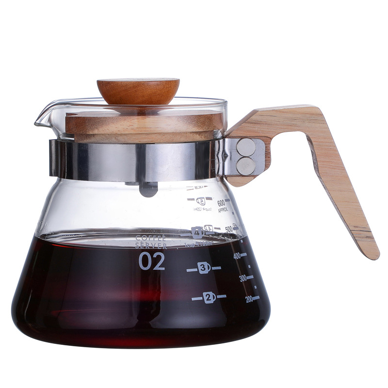 Blown Thickened Glass Coffee Pot Set,Rubber Wood Handle,Sharing Pot,Coffee Cup,Large Quantity In Stock