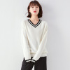 Fashion Korean long sleeve Pullover color contrast top