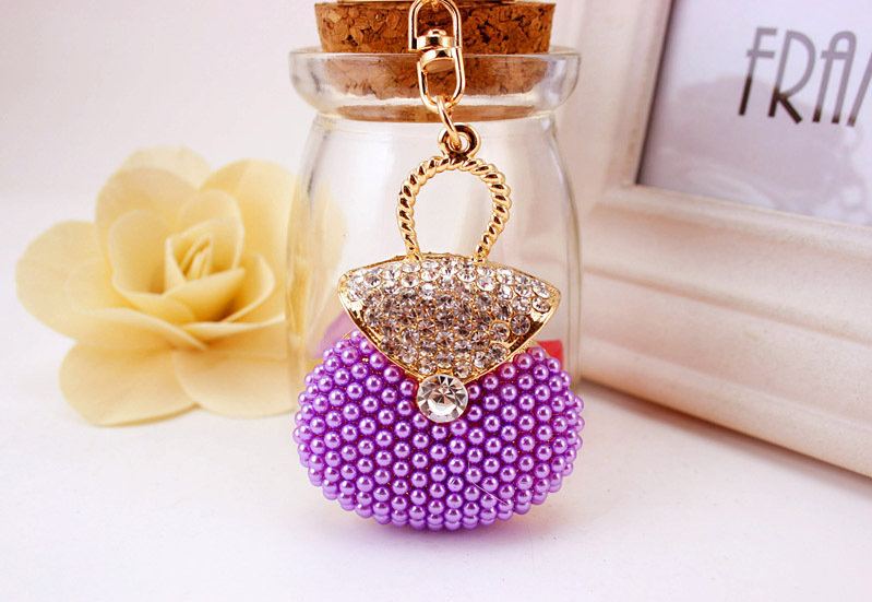45g Weight Alloy, Metal Material Heart Pattern Women'S Gender Pink, Purple, Peach Color Rhinestone Pearl Handbag Keychain 8