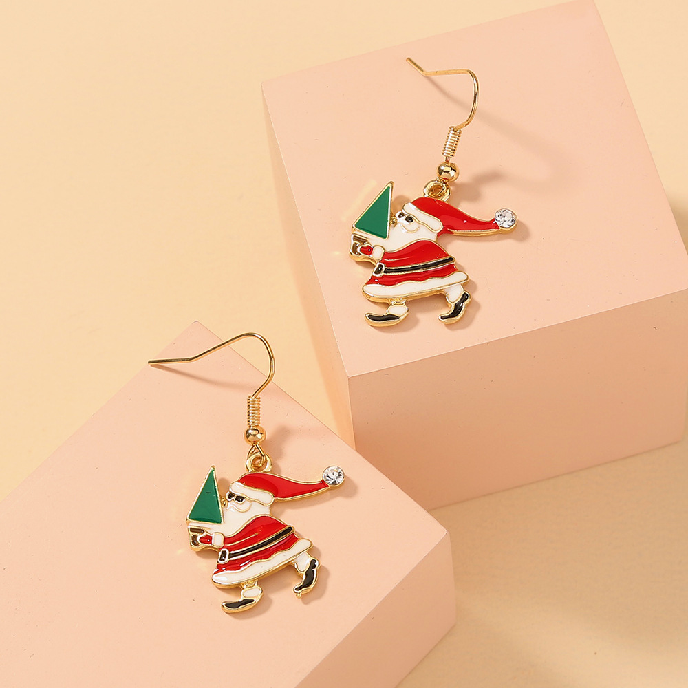 Christmas Series Santa Claus Diamond Hat Cute Earrings display picture 3