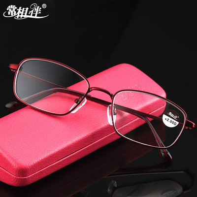 廠家批發常相伴品牌雙光老花鏡 酒紅色女款智能遠近兩用花鏡舒適