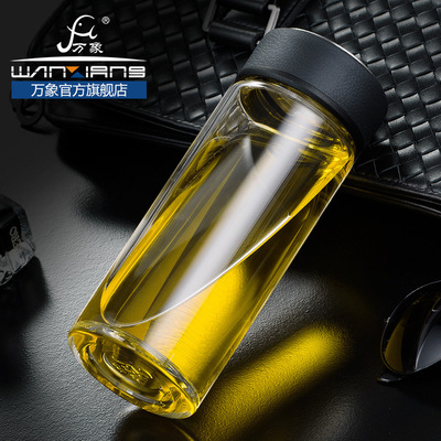 万象泡茶杯透明简约大容量家用办公杯随身便携男士女士车载玻璃杯