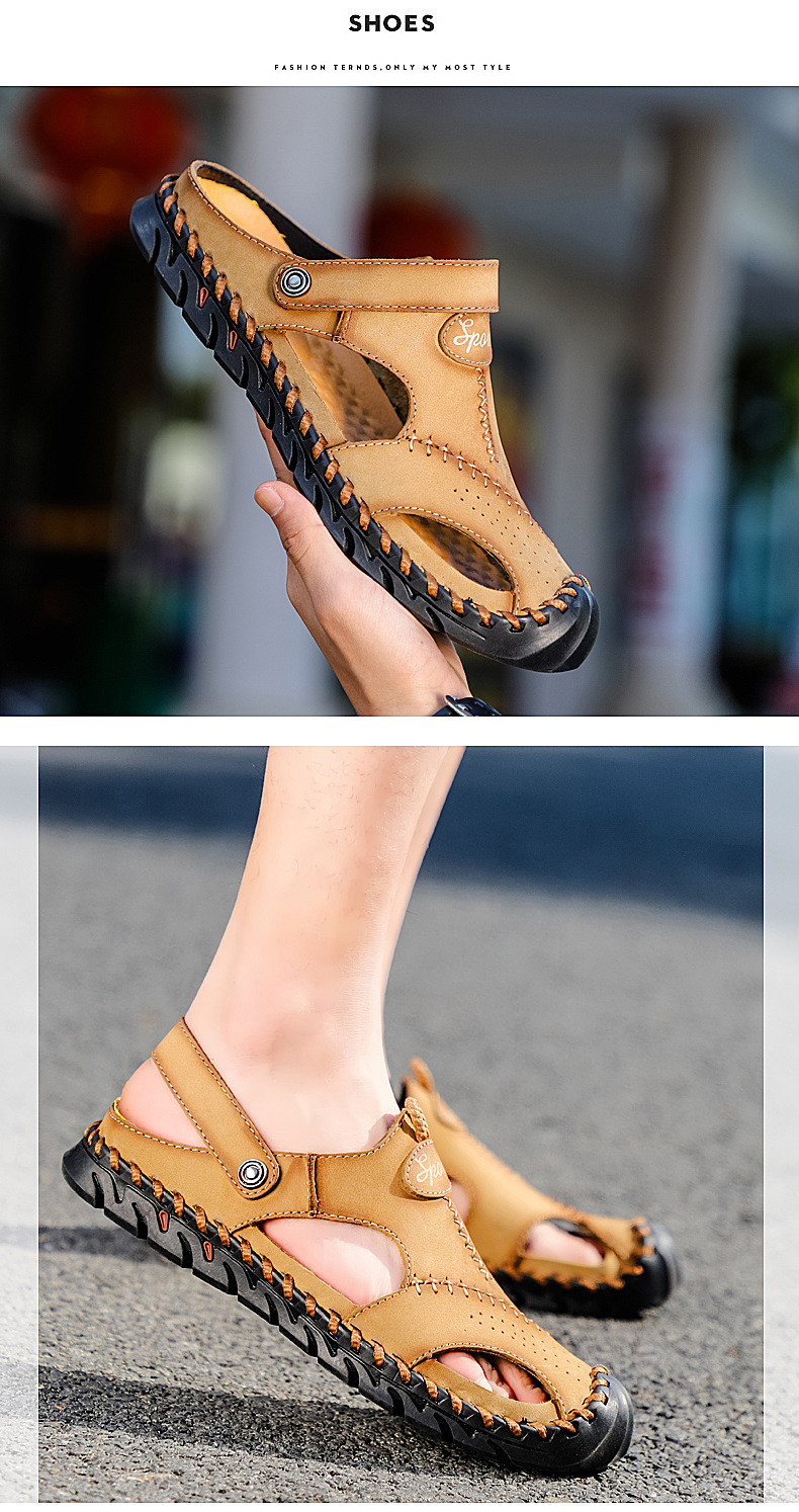 Cross-border large-sized genuine leather men's sandals, beach flip-flops, two-in-one men's casual cool leather shoes, top layer cowhide men's shoes, breathable undefined