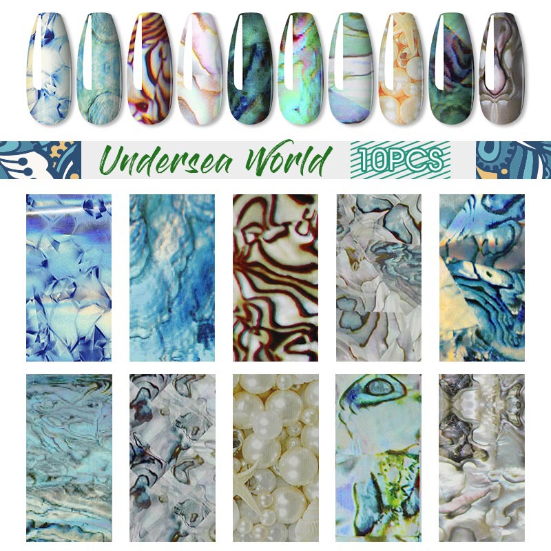 rosalind美甲星空转印胶套装 蔚蓝海洋系列指甲贴纸印花指甲油胶