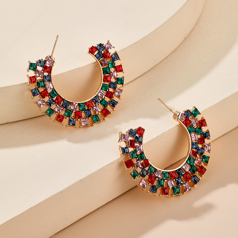 Fashion C-shaped Diamond Large Semi-circular Alloy Simple Style Earrings Wholesale display picture 6