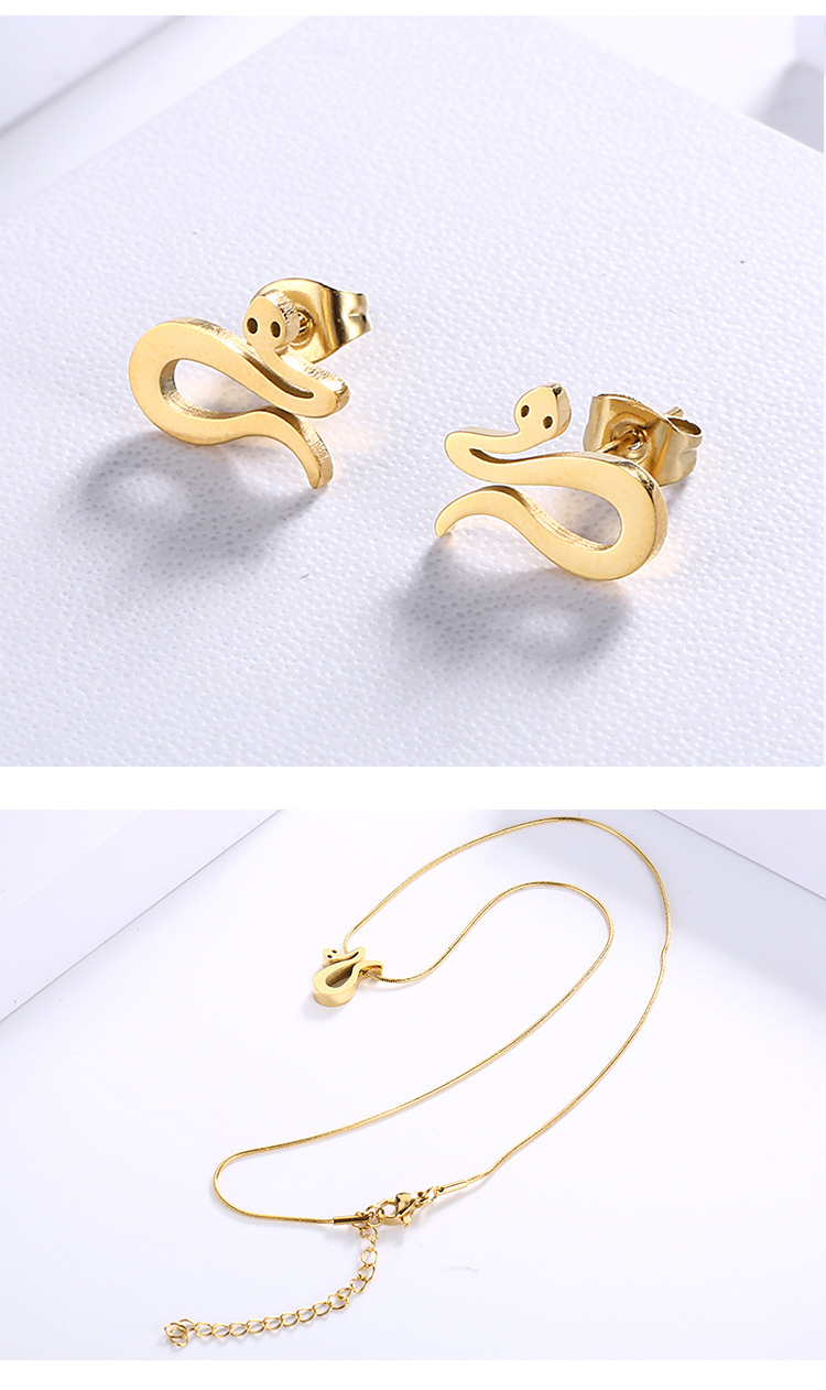 New Simple Personality Titanium Steel Snake-Shaped Ear Stud Necklace Suit Korean Fashion Girlsu0027 