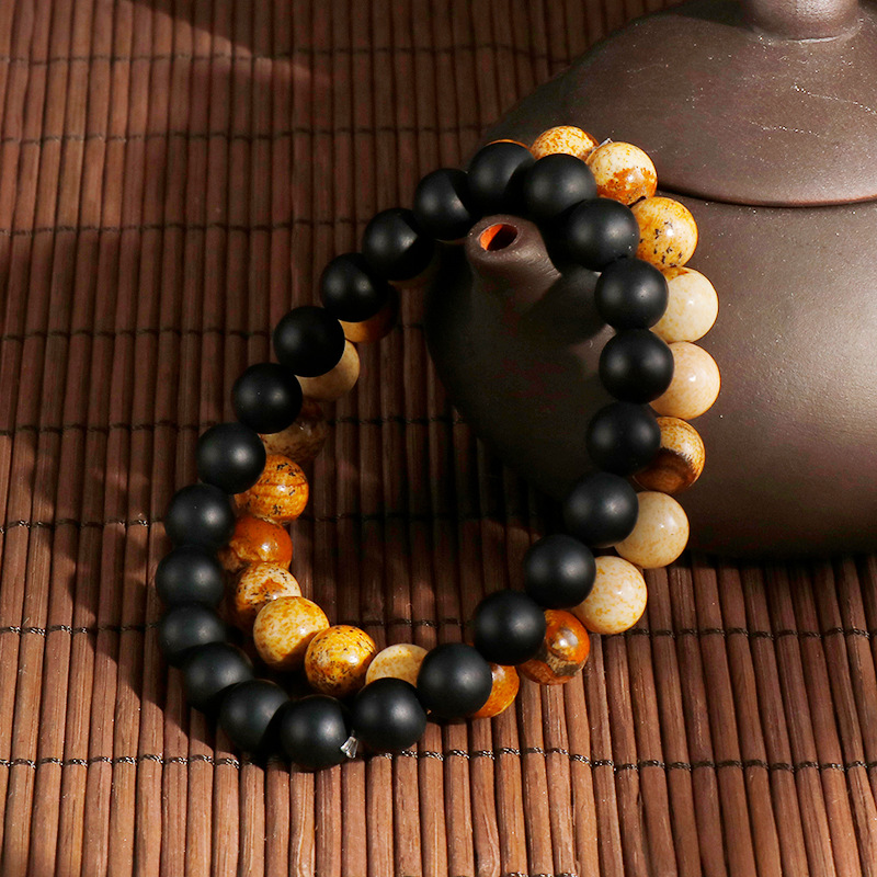 retro black agate tiger eye yoga energy turquoise beaded bracelet wholesale