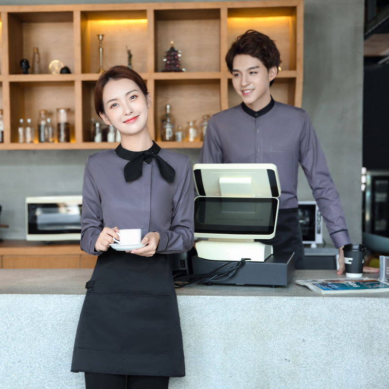 酒店服务员工作服秋装长袖餐饮饭店西餐厅奶茶店前台男女同款工装