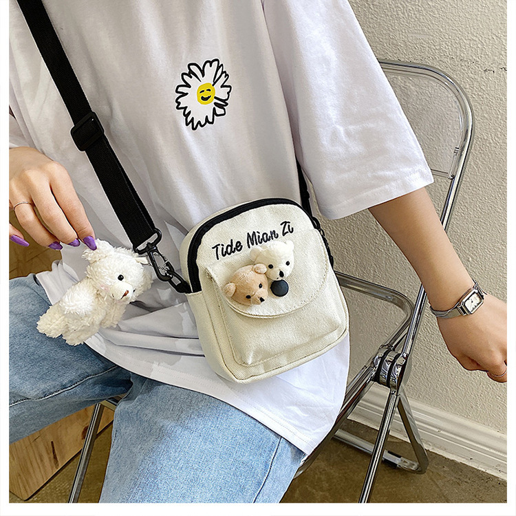 Korean version of Instagram, Japanese style Harajuku, cute and soft girl, with a unique vintage look, girl canvas single-shoulder small crossbody bag, female student undefined