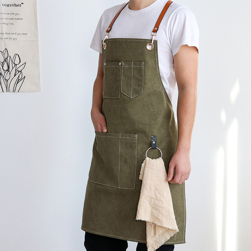 Apron canvas kitchen cooking custom logo hairstylist milk tea shop art men's and women's work clothes painting printing embroidery words