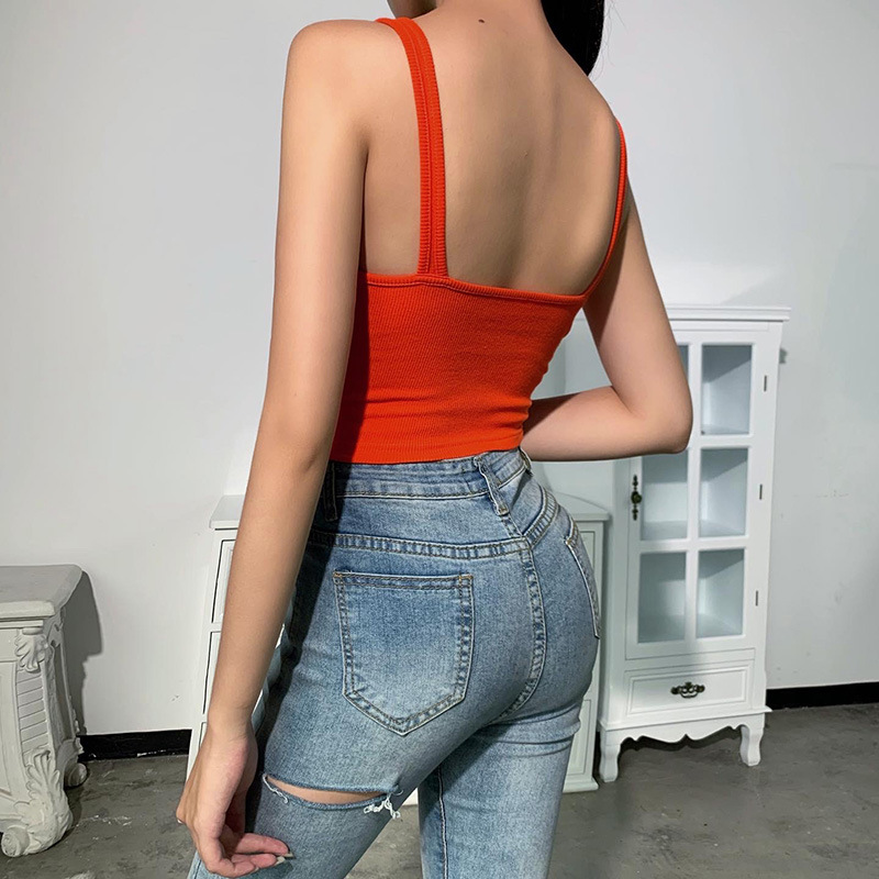 Slim Backless Solid Color V-Neck Camisole NSAFS115673