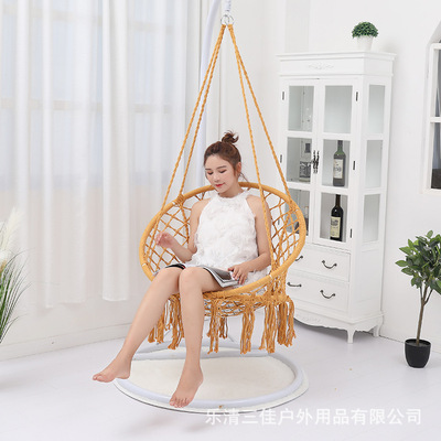 ins室内秋千吊床 北欧风网状吊床休闲流苏吊篮家用脚吊床挂椅批发