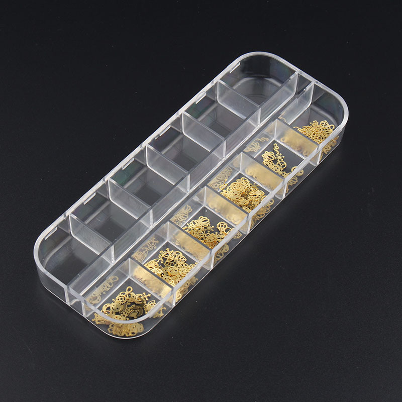 Fábrica directa clavo seco flor joyería caja cubierta 12 rejilla larga diamante caja clavo taladro sub-embalaje caja vacía transparente