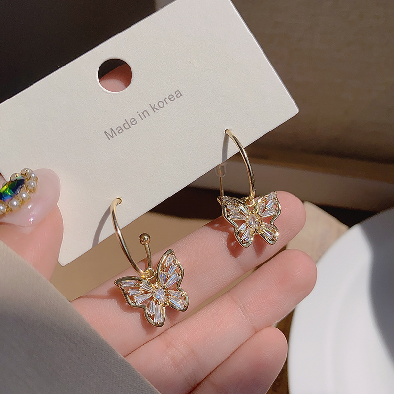 Hollow butterfly light luxury zircon ear...