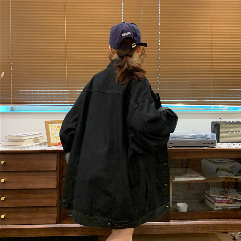 Neuheiten Frühjahr/Herbst 2022: Trendige, lockere Oversize-Jeansjacke im BF-Style mit langen Ärmeln im Retro-Look für Damen_voghion.com