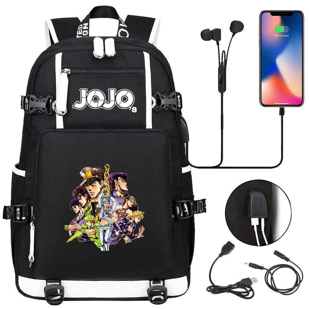 新款乔乔的奇妙冒险USB青少年学生书包男女休闲旅行双肩背包