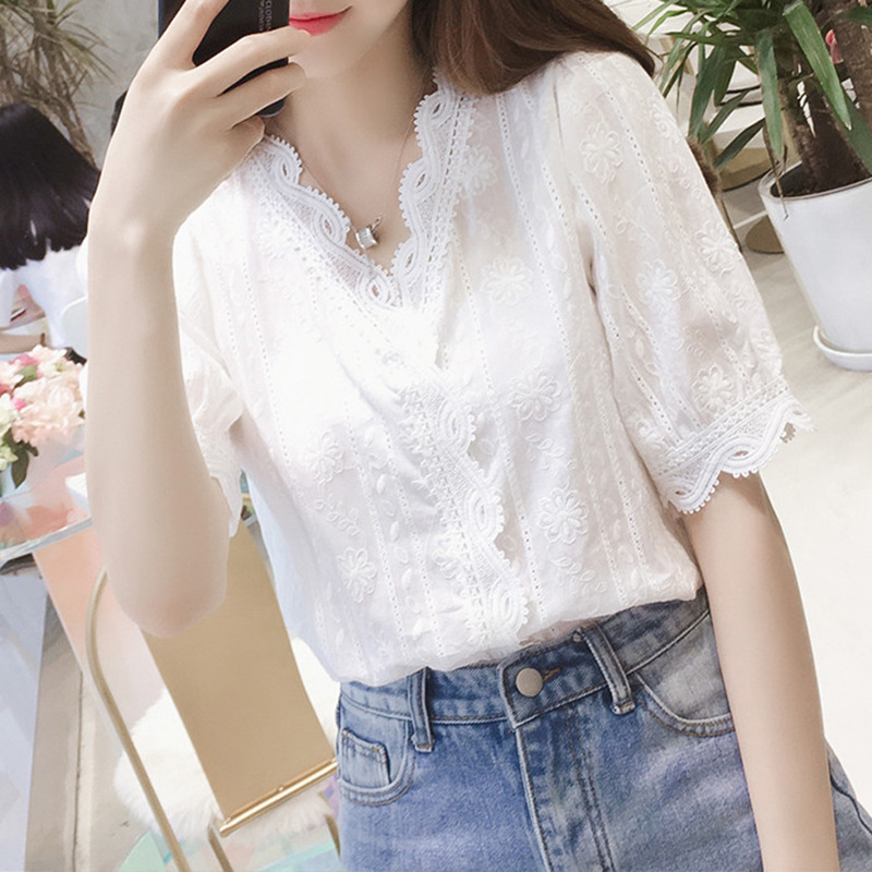 Japanese summer cute elegant solid color shirt