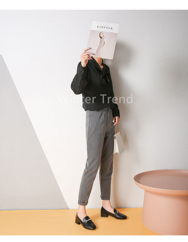Giày lười nữ mũi vuông gót vuông 3–5 cm phối kim loại và đá trang trí, cỡ lớn — Màu mơ, Màu đen chi tiết 18
