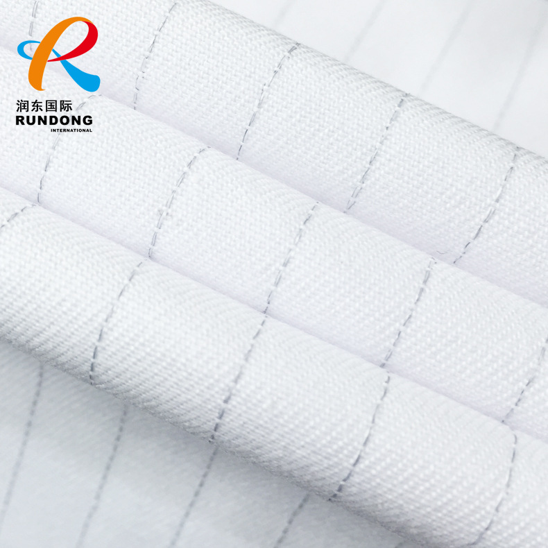 医护级耐氯漂防84防静电涤卡竖条防静电细斜纹竖条美国白医护面料