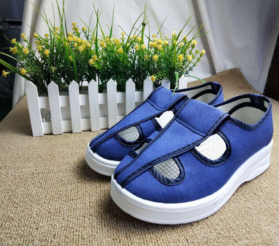 防静电鞋四孔鞋蓝色帆布PU鞋底软底舒适轻便耐磨防静电无尘鞋|ms