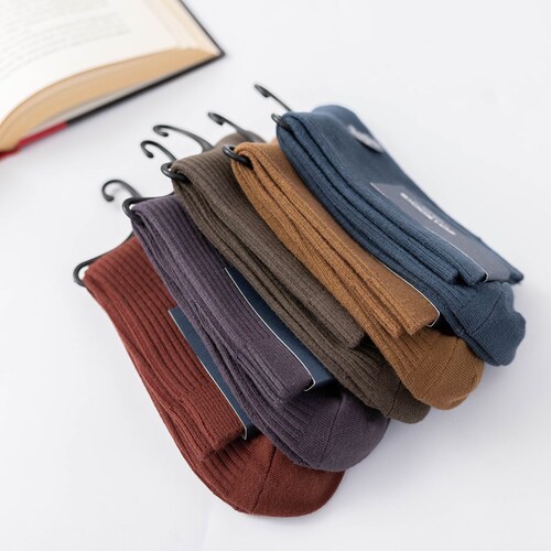 Men's mid-calf socks combed cotton double-needle solid color men's socks autumn and winter deodorant cotton socks men's mid-length business socks wholesale