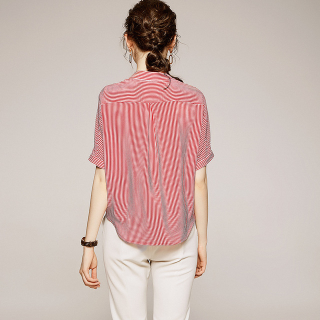 Fashionable summer elegant temperament silk cardigan Lapel straight tube women’s shirt