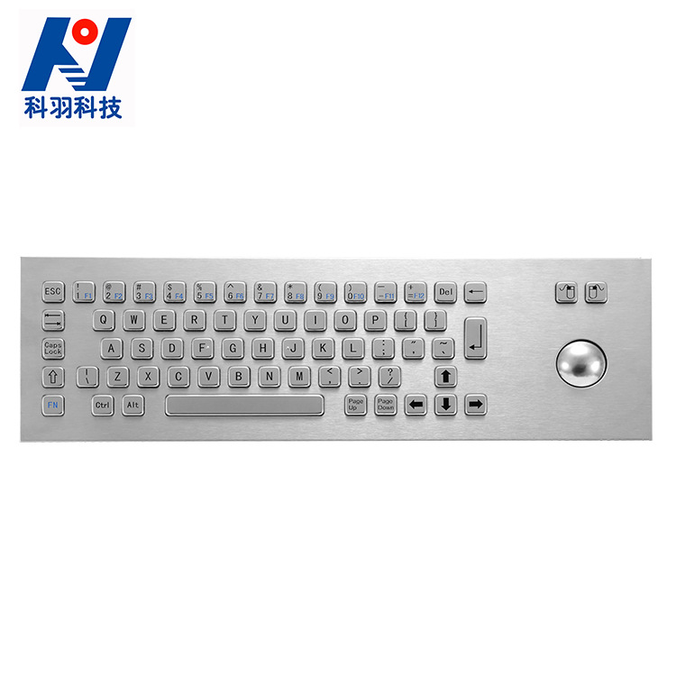 厂家直销 66键嵌入式不锈钢金属带轨迹球PC键盘 金融通讯军工设备|ms